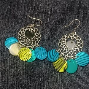 Boho Silver Filigree Shell Dangle Earrings